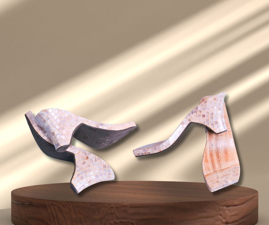Heeled mother-of-pearl clogs