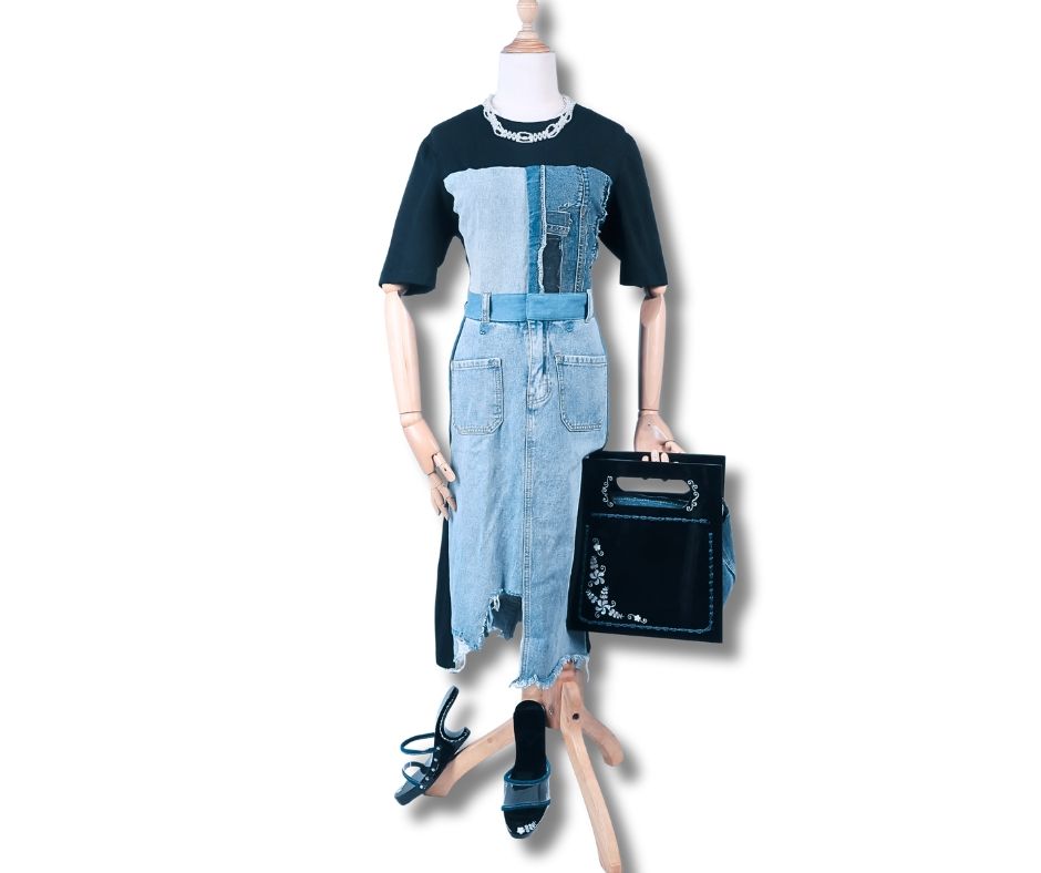 Recycled denim pinafore dress