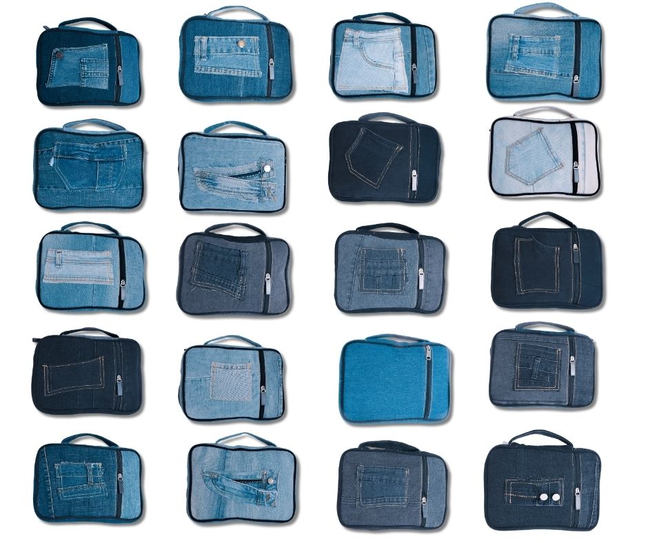 Range of recycled denim accessories made by Kim Sa Hong